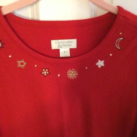 NWOT Christopher  Banks L/S Red Tee w/Embroidery S - Picture 3 of 8